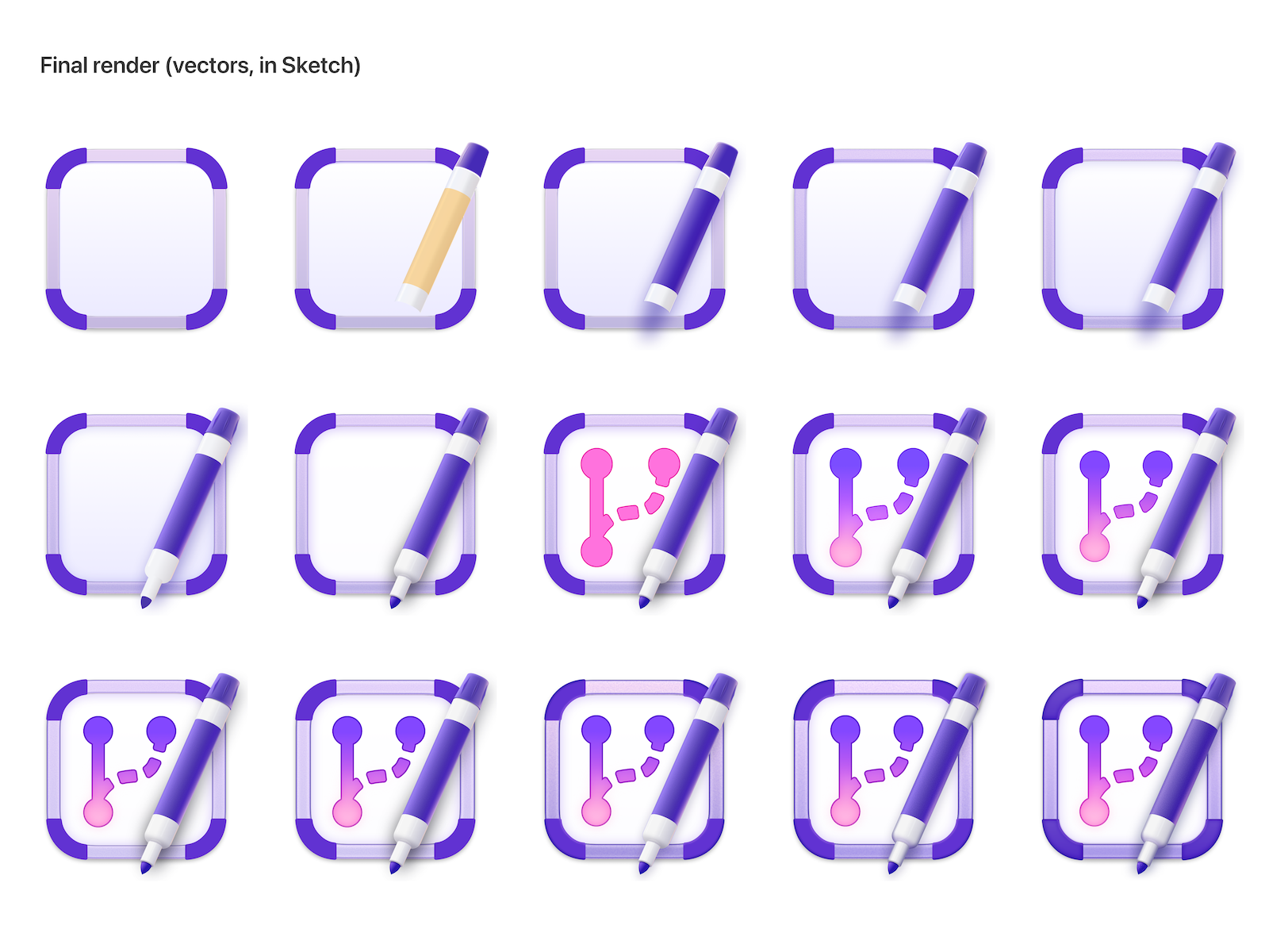 A bunch of unfinished versions of the Retcon icon.